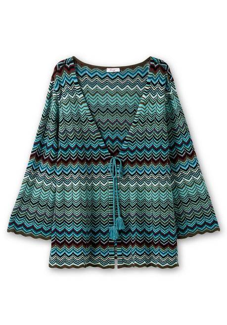 sheego Strickjacke mit Trompetenärmeln, im Zickzackmuster - dunkeloliv gemustert sheego Fabrikladen