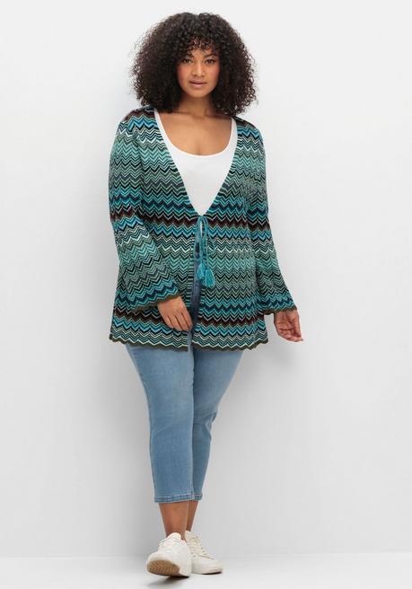 sheego Strickjacke mit Trompetenärmeln, im Zickzackmuster - dunkeloliv gemustert sheego Fabrikladen