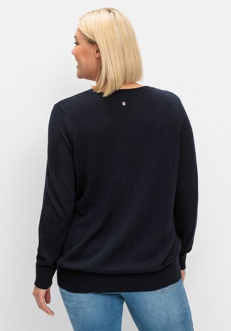 sheego Pullover aus leichtem Strick, mit Rundhalsausschnitt - tiefblau sheego zollfrei