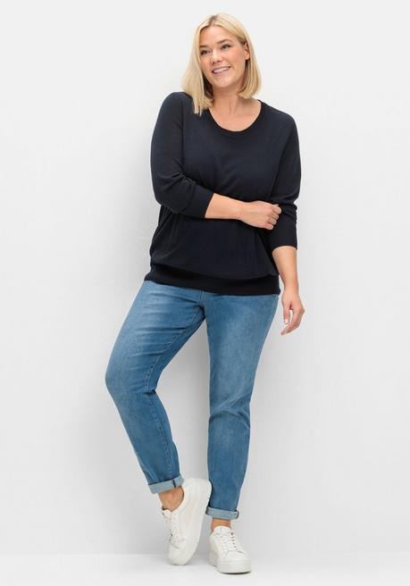 sheego Pullover aus leichtem Strick, mit Rundhalsausschnitt - tiefblau sheego zollfrei