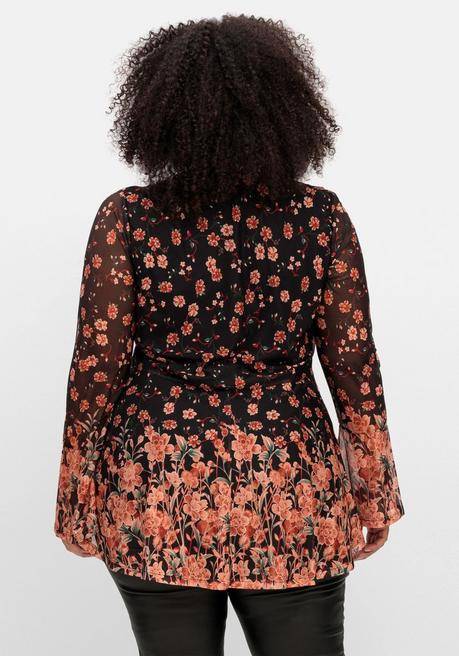 sheego by Joe Browns Longtunika aus Mesh, mit Trompetenärmeln - schwarz gemustert sheego 2025