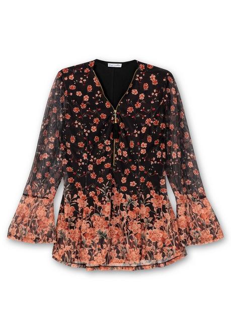 sheego by Joe Browns Longtunika aus Mesh, mit Trompetenärmeln - schwarz gemustert sheego 2025