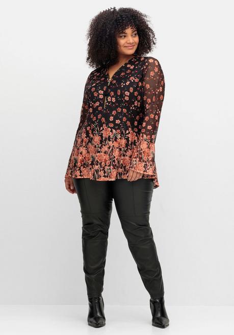 sheego by Joe Browns Longtunika aus Mesh, mit Trompetenärmeln - schwarz gemustert sheego 2025