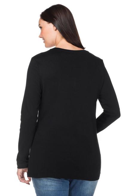 sheego Langarmshirt mit Knopfleiste - schwarz sheego Outlet