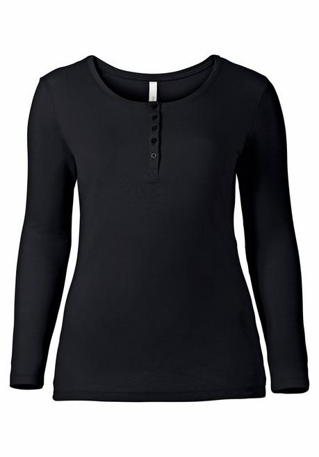 sheego Langarmshirt mit Knopfleiste - schwarz sheego Outlet