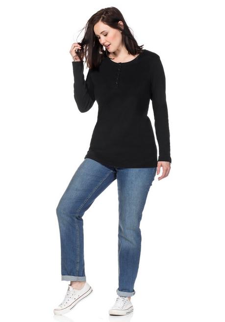 sheego Langarmshirt mit Knopfleiste - schwarz sheego Outlet