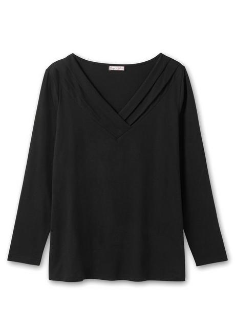 sheego by Joe Browns Langarmshirt mit Zierfalten am V-Ausschnitt, A-Linie - schwarz sheego Angebote