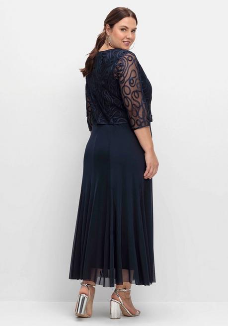 sheego Abendkleid aus Mesh, mit Zierborten - tiefblau sheego im Angebot