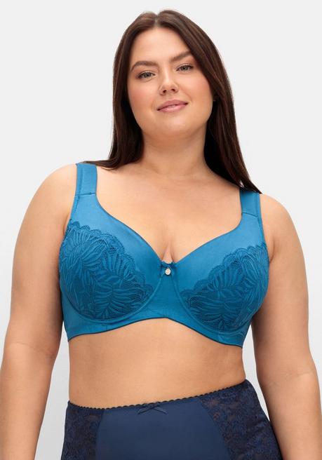 sheego Bügel-BH aus floraler Spitze, mit Seitenstützen - blau sheego