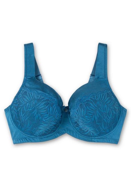 sheego Bügel-BH aus floraler Spitze, mit Seitenstützen - blau sheego Begrenztes Angebot