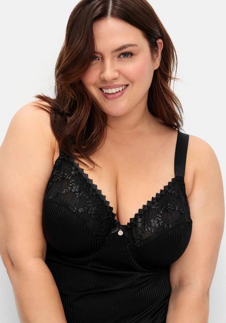 sheego BH-Hemd mit Spitzen-Cups und tonigen Streifen - schwarz sheego Kauf eins, bekomm eins gratis