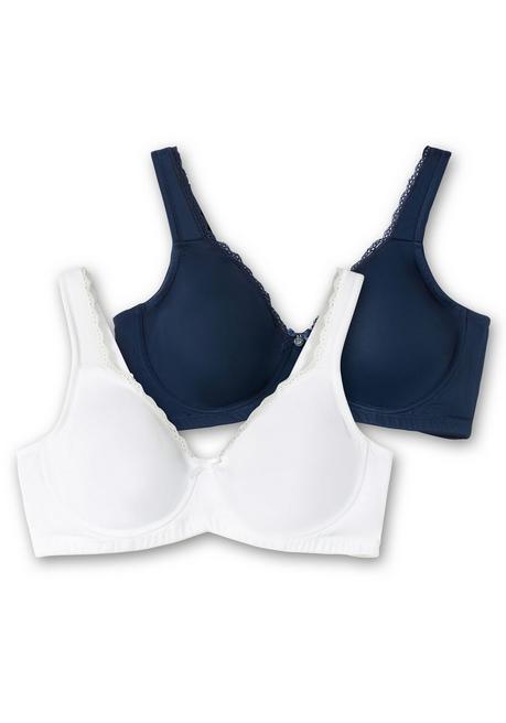 sheego Doppelpack Bügel-BHs mit Spitzenborten - marine+weiß sheego Zeitbegrenzte Promotion