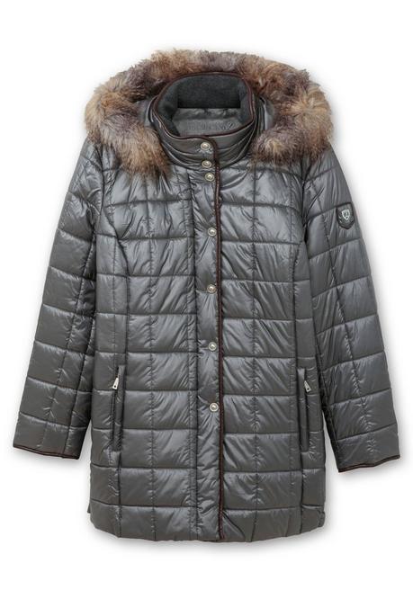 sheego Leicht glänzende Steppjacke mit Kunstfell-Kapuze - grau sheego Bis zu 65% Rabatt