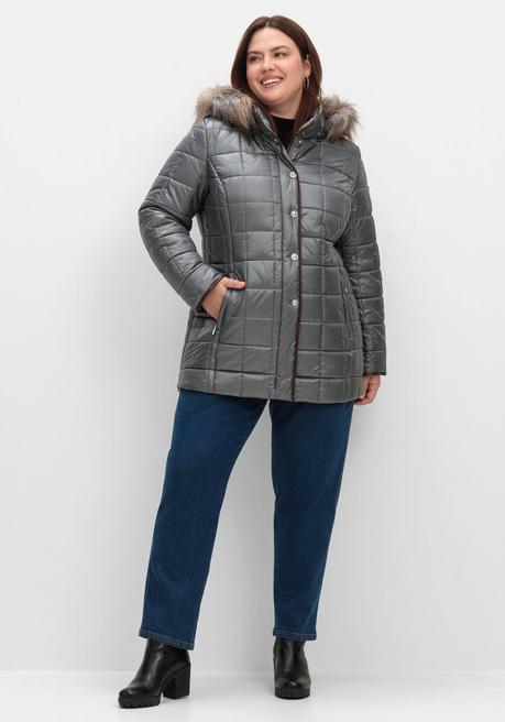 sheego Leicht glänzende Steppjacke mit Kunstfell-Kapuze - grau sheego Bis zu 65% Rabatt