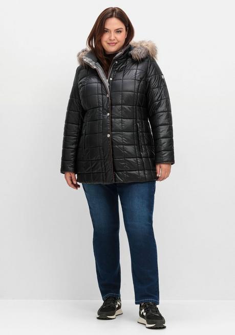 sheego Leicht glänzende Steppjacke mit Kunstfell-Kapuze - schwarz sheego Sonderangebot der Fabrik