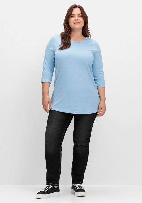 sheego Shirt in Piqué-Qualität mit 3/4-Ärmeln - himmelblau sheego Vierteljährliche Förderung