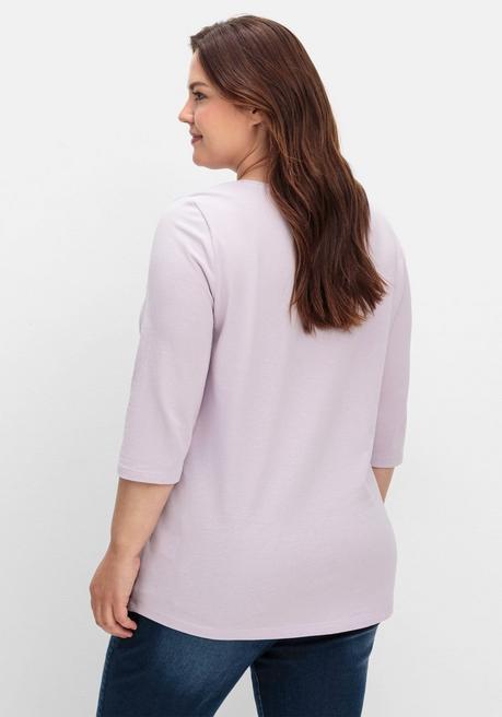 sheego Shirt in Piqué-Qualität mit 3/4-Ärmeln - flieder sheego Discount Store für neue Produkte