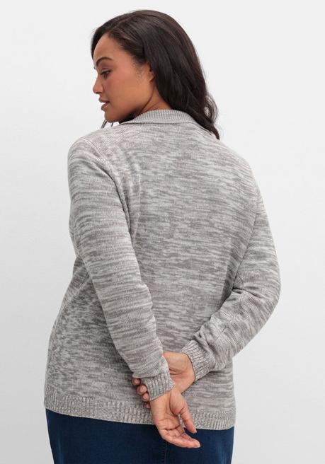 sheego Melierte Strickjacke mit Polokragen - grau sheego Nur noch ein Tag übrig