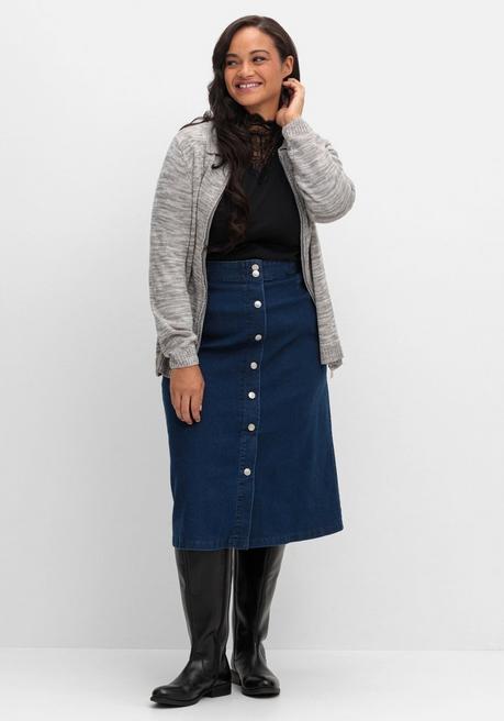 sheego Melierte Strickjacke mit Polokragen - grau sheego Nur noch ein Tag übrig