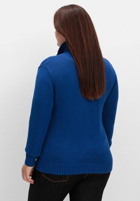 sheego Strickjacke mit Troyerkragen und 2-Wege-Zipper - royalblau sheego 50% Rabatt mit kostenlosem Versand