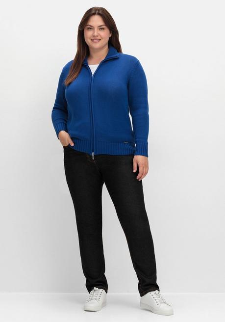 sheego Strickjacke mit Troyerkragen und 2-Wege-Zipper - royalblau sheego 50% Rabatt mit kostenlosem Versand