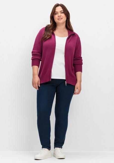 sheego Strickjacke mit Troyerkragen und 2-Wege-Zipper - fuchsia sheego Clearance-Verkauf