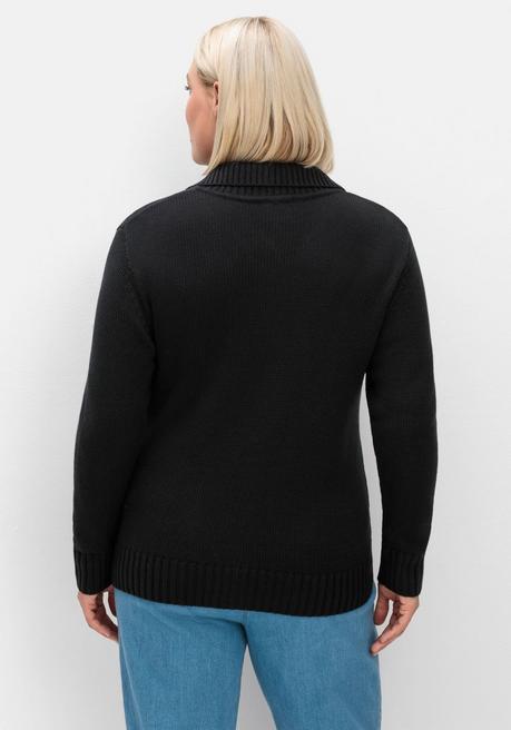 sheego Strickjacke mit Troyerkragen und 2-Wege-Zipper - schwarz sheego Kostenloser Versand international