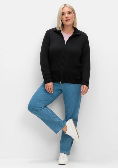 sheego Strickjacke mit Troyerkragen und 2-Wege-Zipper - schwarz sheego Kostenloser Versand international