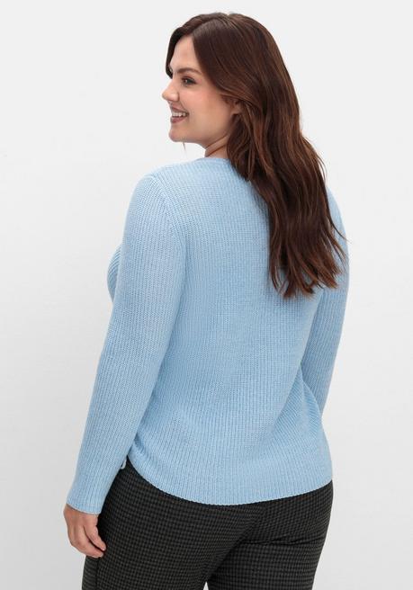 sheego Strickpullover mit Rippmuster und Raffung seitlich - eisblau sheego Fabrikladen