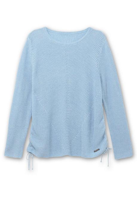 sheego Strickpullover mit Rippmuster und Raffung seitlich - eisblau sheego Fabrikladen