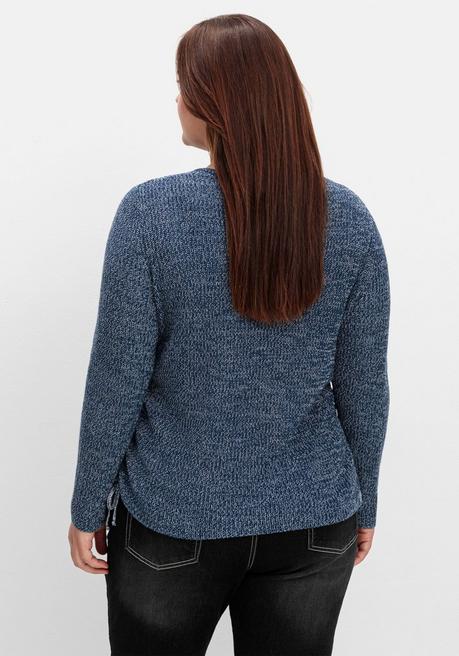 sheego Strickpullover mit Rippmuster und Raffung seitlich - dunkelblau sheego Speichern exportieren