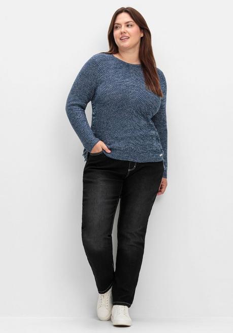 sheego Strickpullover mit Rippmuster und Raffung seitlich - dunkelblau sheego Speichern exportieren