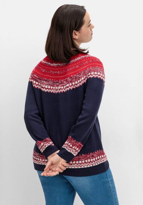 sheego Norwegerpullover im Jacquardstrick, mit Raglanärmeln - nachtblau gemustert sheego Rabatte dieses Monats