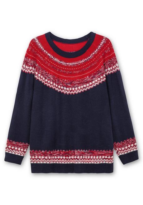 sheego Norwegerpullover im Jacquardstrick, mit Raglanärmeln - nachtblau gemustert sheego Rabatte dieses Monats