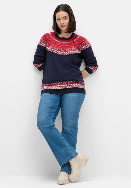 sheego Norwegerpullover im Jacquardstrick, mit Raglanärmeln - nachtblau gemustert sheego Rabatte dieses Monats