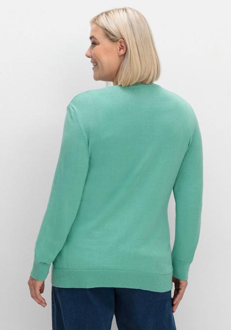 sheego Feinstrickjacke mit Rundhalsausschnitt und Knopfleiste - salbeigrün sheego Outlet