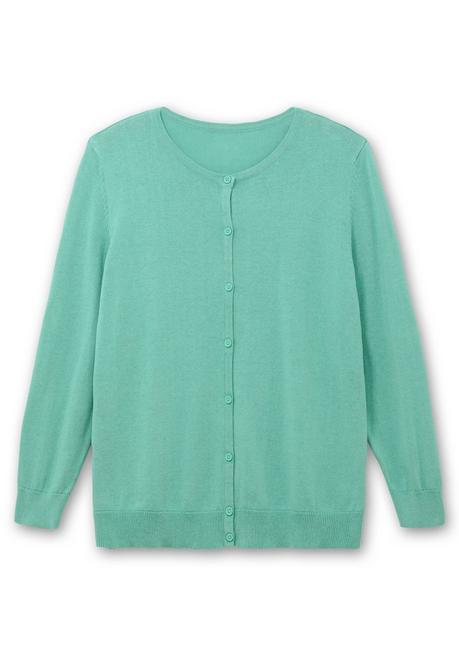 sheego Feinstrickjacke mit Rundhalsausschnitt und Knopfleiste - salbeigrün sheego Outlet
