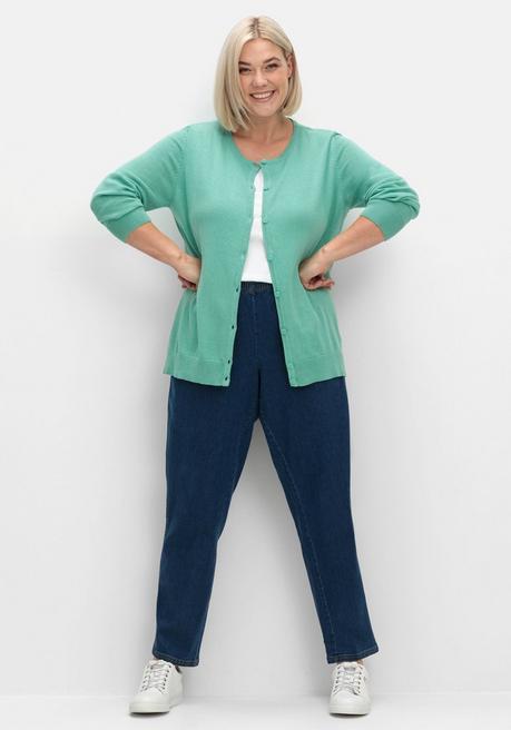 sheego Feinstrickjacke mit Rundhalsausschnitt und Knopfleiste - salbeigrün sheego Outlet