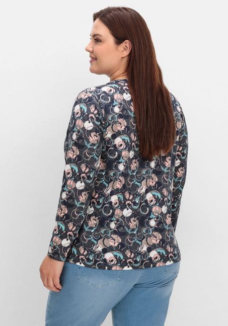 sheego Langarmshirt mit Alloverprint und kurzer Knopfleiste - anthrazit gemustert sheego Angebote