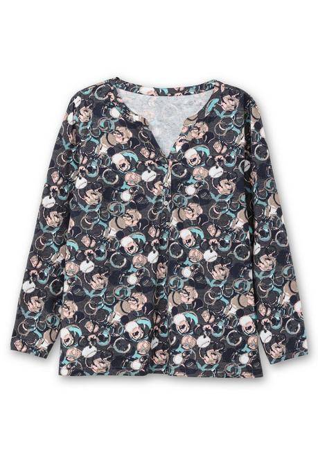 sheego Langarmshirt mit Alloverprint und kurzer Knopfleiste - anthrazit gemustert sheego Angebote