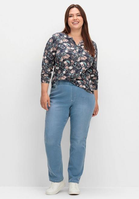 sheego Langarmshirt mit Alloverprint und kurzer Knopfleiste - anthrazit gemustert sheego Angebote