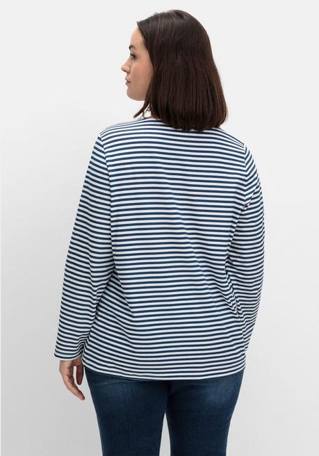 sheego Gestreiftes Langarmshirt mit Rundhalsausschnitt - marine gestreift sheego Schlussverkauf