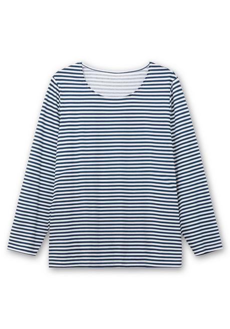 sheego Gestreiftes Langarmshirt mit Rundhalsausschnitt - marine gestreift sheego Schlussverkauf