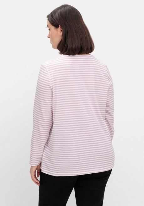 sheego Gestreiftes Langarmshirt mit Rundhalsausschnitt - rosé gestreift sheego Günstiger Verkauf