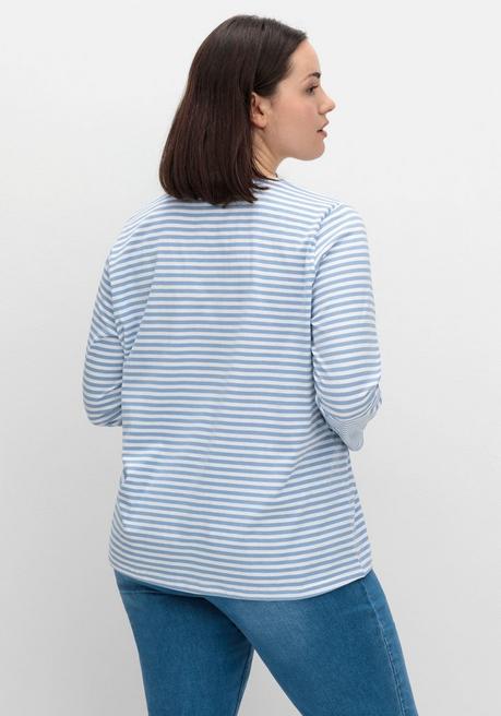 sheego Gestreiftes Langarmshirt mit Rundhalsausschnitt - mittelblau gestreift sheego Fabrikverkauf