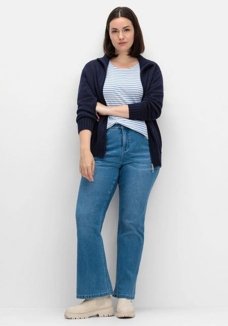 sheego Gestreiftes Langarmshirt mit Rundhalsausschnitt - mittelblau gestreift sheego Fabrikverkauf