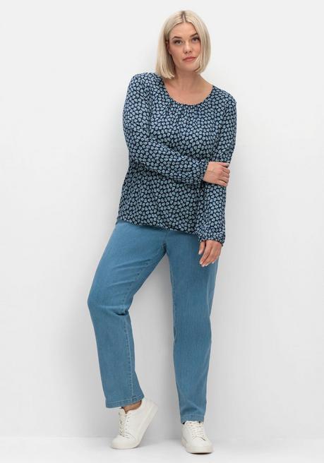 sheego Langarmshirt mit Minimalprint und Saum-Gummizug - nachtblau gemustert sheego Meist gekauft