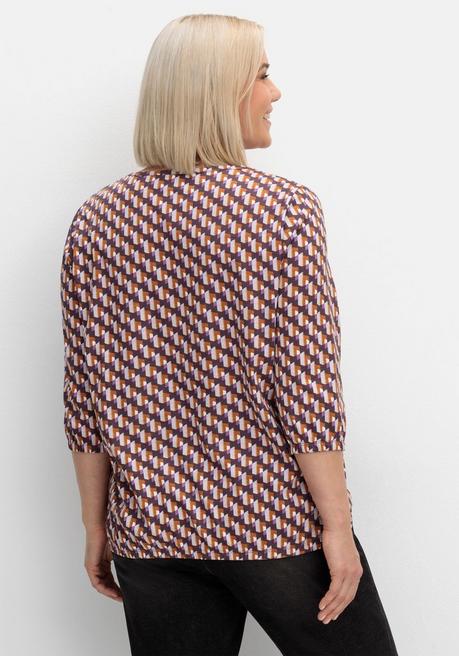 sheego 3/4-Arm-Shirt mit Grafikprint und Gummizugbund - aubergine gemustert sheego Kostenloser Versand