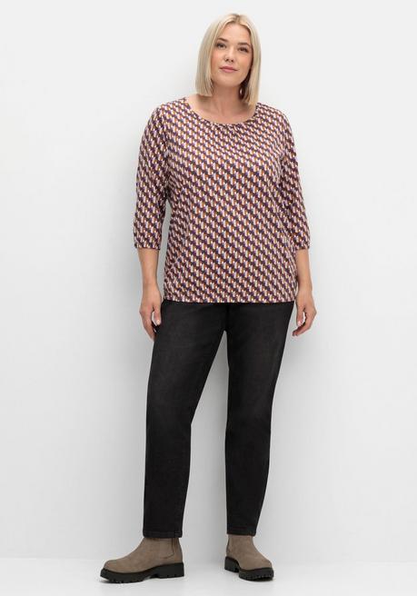sheego 3/4-Arm-Shirt mit Grafikprint und Gummizugbund - aubergine gemustert sheego Kostenloser Versand
