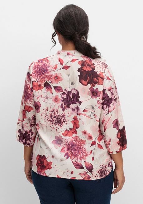 sheego Tunika mit Volant am Ausschnitt und Blütenprint - beere gemustert sheego Fabrikpreis